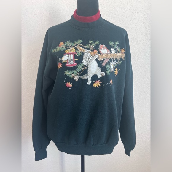 Day Breeze Sweaters - Women's Day Breeze vintage fall Cat Sweatshirt Size XL